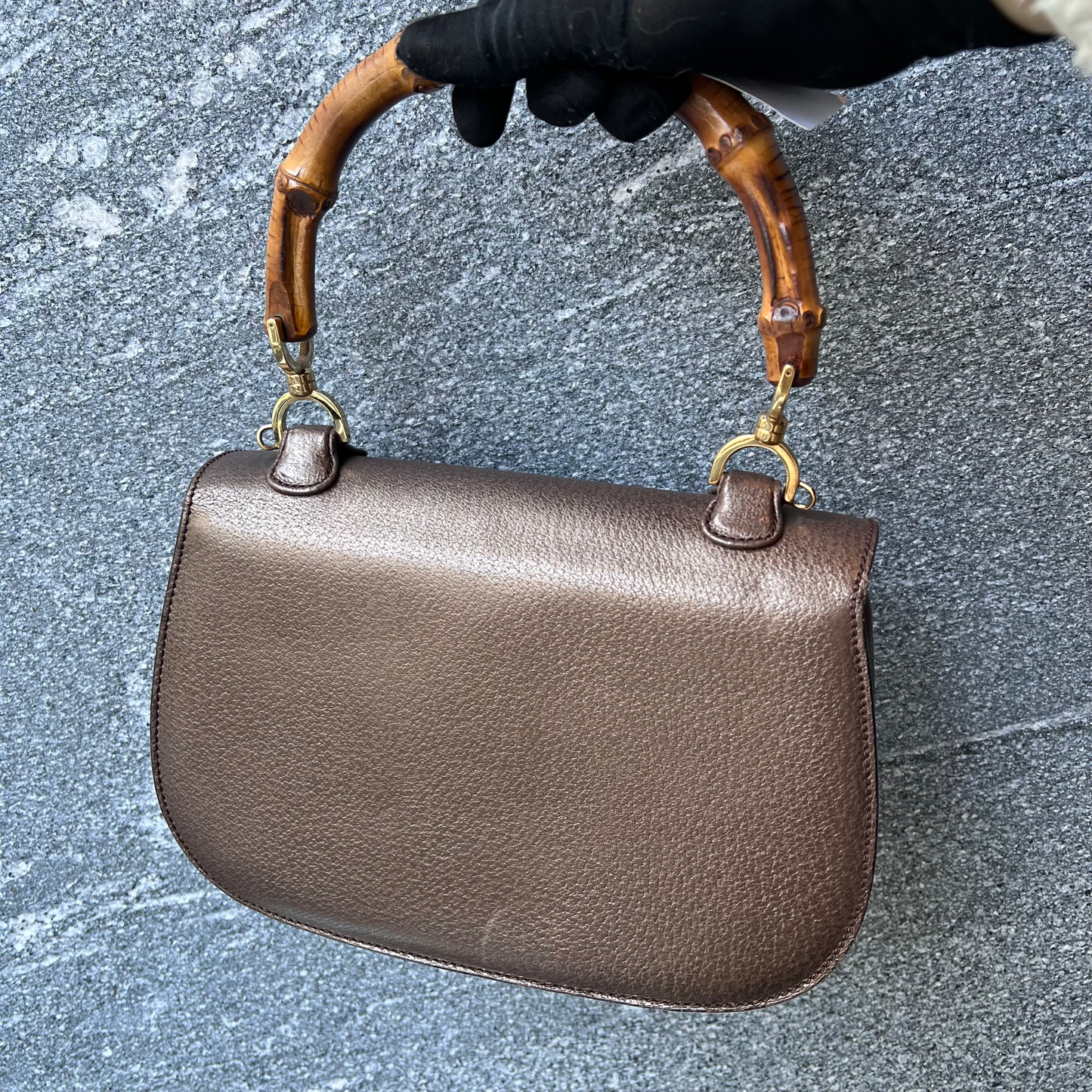 グッチ バンブー ハンドバッグ レザー ブラック 2WAY