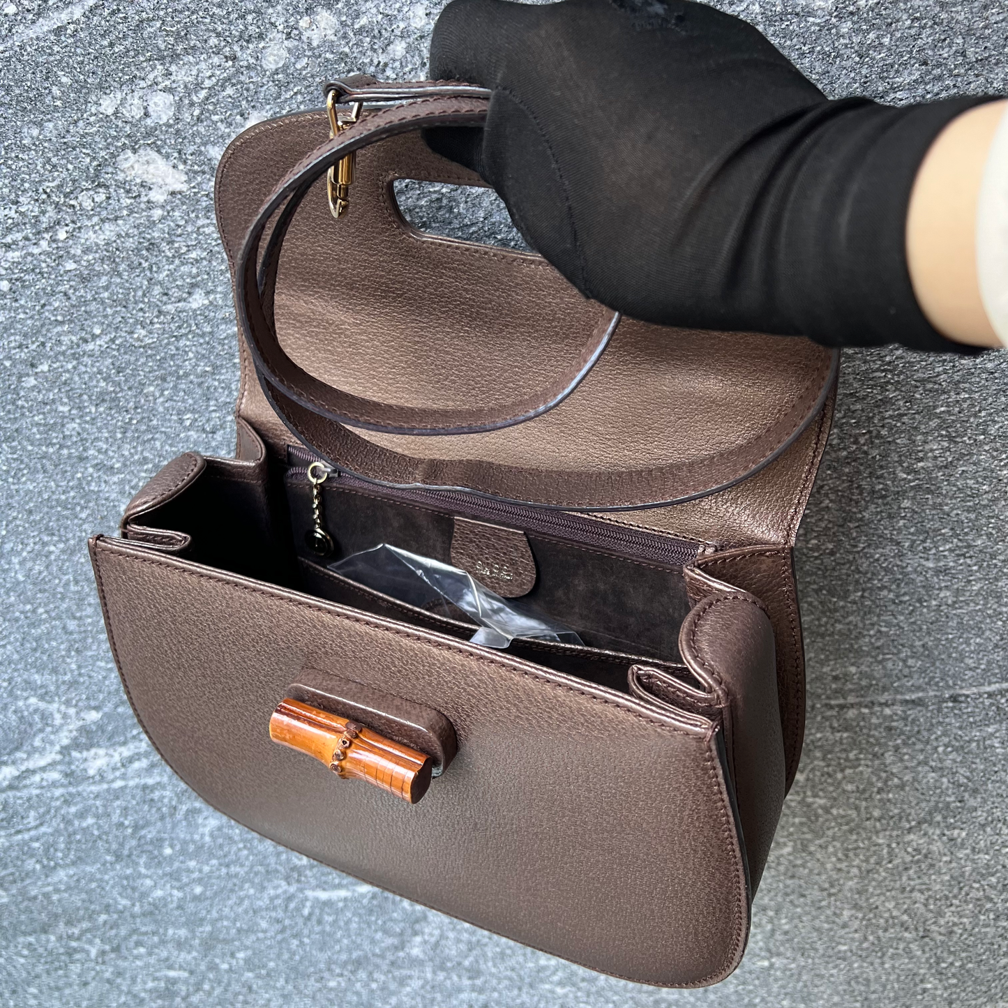 グッチ バンブー ハンドバッグ レザー ブラック 2WAY